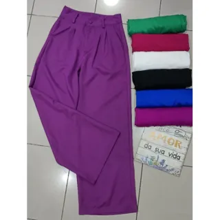 Moda Social Calças Pantalona em Tecido de Alfaiataria RF07 - Laranja/Cenoura