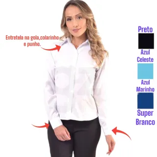 Manga Longa Camisa Social Feminina Lisa Toque Macio - Azul Celeste