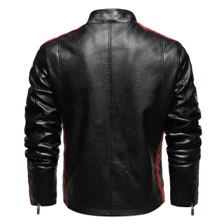 Jaqueta de Couro Vintage Masculina 2021 - Moda Nova, Motocicleta, Bombardeiro - Vermelho+preto