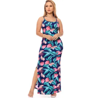 Nova Moda Feminina: Vestido Casual Floral Alça Canelado Versátil - Floral Preto
