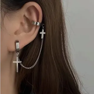 Moda Brinco Cruz Estrela Masculino Feminino - Cruz 2 furos