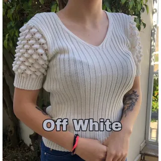 Blusa Manga Curta Feminina Tricô Gola V Trabalhada - Fúcsia