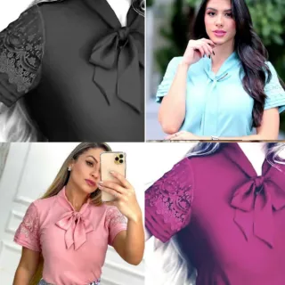 Oferta de Blusa Feminina Linda com Detalhe de Laço para Amarrar - Branco