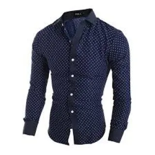 Camisa Premium Masculina Slim com Lycra - Estampa Poá - Marinho