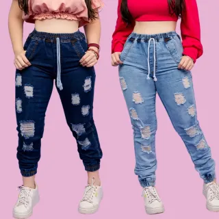 Cintura Alta Calça Jeans Jogger Feminina - Blogueira