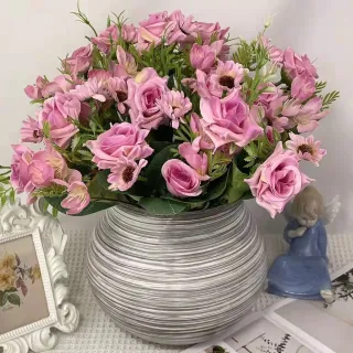 Decoração de casamento com buquê de rosas artificiais - MT1112-7 - KIT COM 2 - BRANCO