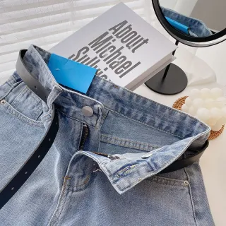 Modelagem solta em linha A, shorts jeans feminino de cintura alta e fina - Azul Claro