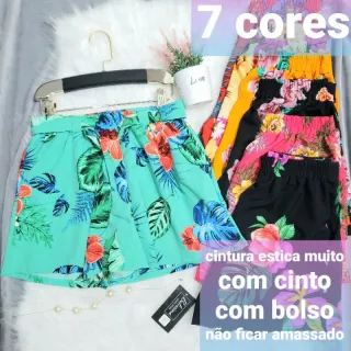Shorts Feminino Estampado e Liso - Cintura Elástica e Bolsos - Laranja 🧡