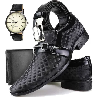 Touroboots Kit Masculino: Sapato Social com Relógio, Cinto e Carteira