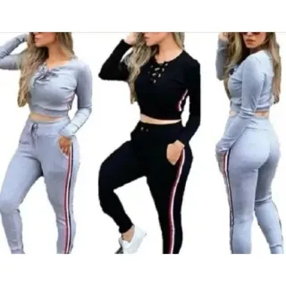 Moda Blogueira Calça Moletom Feminina Listras Inverno Frio - Grafite