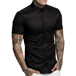 Manga Curta Camisa Social Lisa Masculina Slim Fit - Camisa Branco