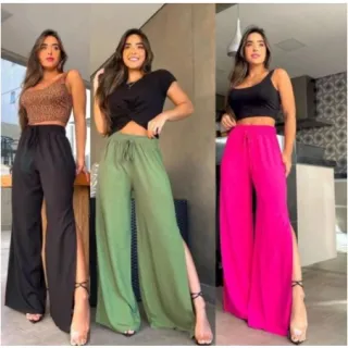 Promoção Calça Pantalona Feminina com Fenda - Confortável e Estilosa - Branca