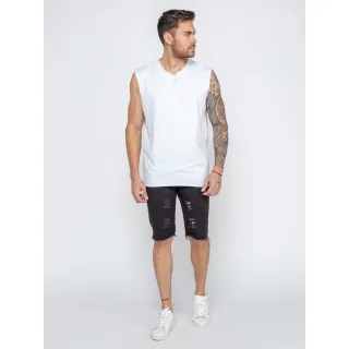 Preço barato bermudas masculinas em jeans sarja com elastano - escuro rasgada