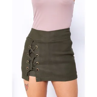 Moda Casual Saia Feminina Básico Bengaline Ilhós P M G - Verde Escuro