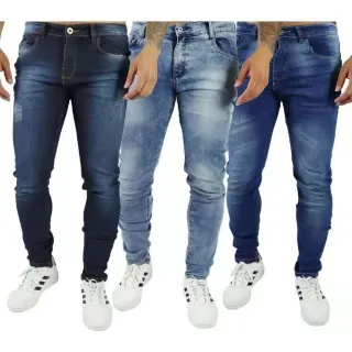 Kit Slim Fit Calças Jeans Masculina Skinny com Lycra Elastano - CLARO+ESCURO+CLARO