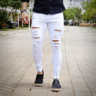 Calça Skinny Masculina Branca com Zíper - Modelo bAllAd - 36
