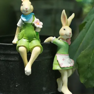 Estátuas de Coelhos Decorativos - Miniaturas de Resina para Jardim - Único