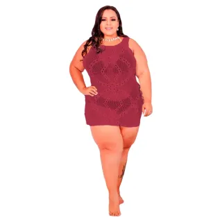 Plus Size Tricot Aberta Praia Detalhe Lateral - Azul