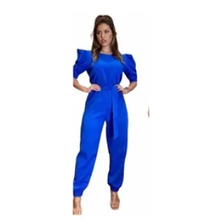 Manga Princesa Macacão Longo Feminino com Cinto - Fúcsia