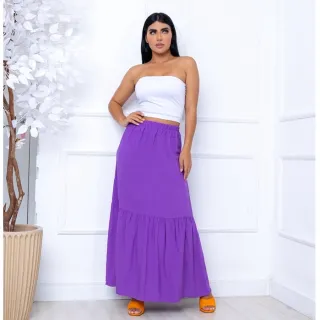 Moda feminina: Saia longa duas maria em viscolinho - Marsala