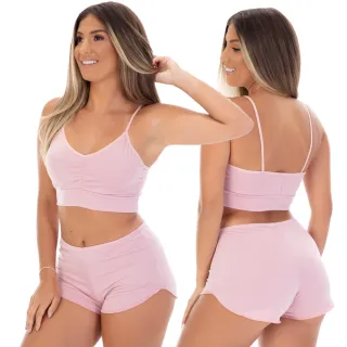 Moda Feminina Pijama Kit 2 Top Doll Microfibra sem Bojo - Promoção - Branco / Rosê