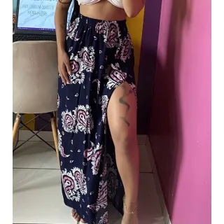 Fenda em saia longa (ENCOMENDA) - Bege Estampado