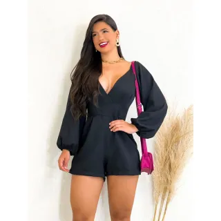 Macaquinho Princesa Manga Longa Decote V - Pink (Dunas com Elástico)