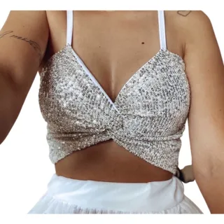 Top Cropped de Paetês com Lantejoulas - Nozinho - Prata