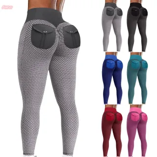Calça Legging Esportiva Feminina Cintura Alta Bolsos Ioga/Fitness/Pêssego - Azul