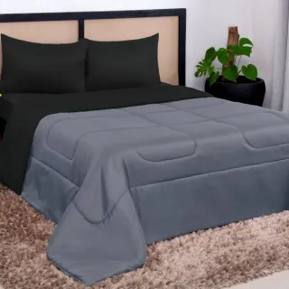 Promoção Edredom Casal Queen Barato - Dupla Face Bicolor - Pink e Preto