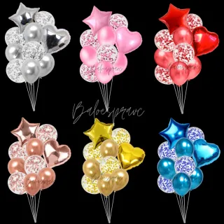 Festa com Balões Metalizado: Kit Estrela e Coração + Bexigas de Látex