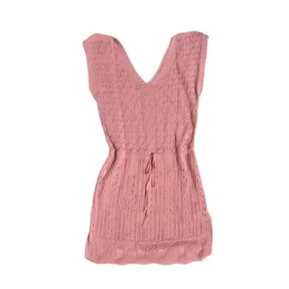 Moda Tricot Verao Fenda Acinturada Praia Curta - Pink