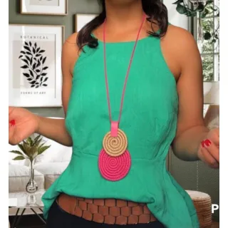 Mandala Dupla Maxi Colar Colorido Artesanal de Corda Náutica - 48. Azul Noite/Chevron