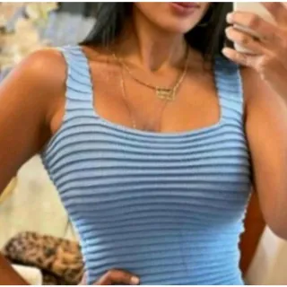 Blusa feminina regata tricot Nervura cropped - Cropped Vervura Azul