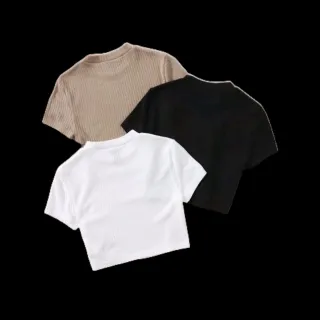 Conjunto feminino moda casual: kit 3 blusinhas de manguinha gringa para faculdade - Rosa bb,lilás e azul bb