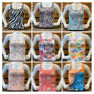 Oferta regata feminina básica alça larga lycra - Estampada