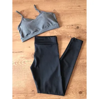 Legging Suplex Fitness Feminina com Top Alcinha - Conjunto Academia (COMPRE CONFORME SUAS MEDIDAS) - PRETO M