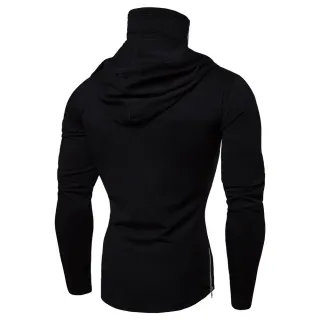 Camisa Esportiva Masculina de Botão com Capuz e Manga Comprida - Preto