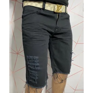 Shorts Masculino Rasgado Branco Sarja Jeans - Branco