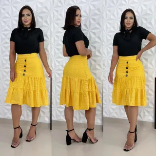 Confortável Saia Midi Moda Evangélica Lese Maria 2 - Preto