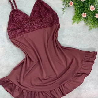 Pijama de Renda Linha Noite Sem Bojo - Rubro
