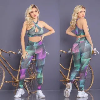 Conjunto Fitness Feminino Calça e Top para Academia - Estampa 04