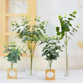 Plantas Verdes Artificiais para Decoração de Casa - Flores e Folhas de Eucalipto - 4 folhas kit com 4 unidade