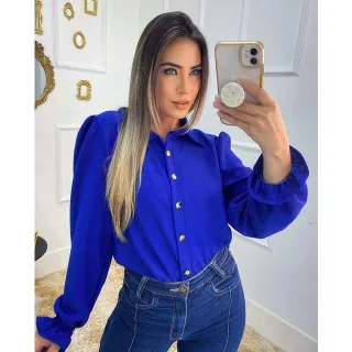 Barata Blusa Manga Longa Social Feminina Camiseta Bufante - Azul
