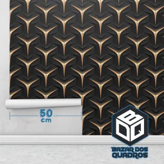 Papel de Parede Geométrico Preto e Dourado 3D - Efeito Praia, Sala e Quarto - Único
