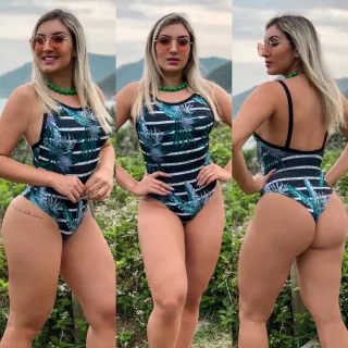 Body Feminino Suplex Estampado Cavado Zig Zag Girassol Bori - Raryel - Preto Corda