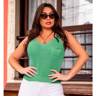 Regatinha Tricot Feminina Basica Com Bolsinho - Raryel - Azul-claro