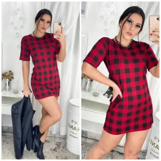 Vestido xadrez São João festa camisetão Juliana junina - Verde miltar