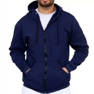 Blusa Flanelada de Frio Unissex com Capuz e Zíper, Moleton Quentinho! - Azul Marinho