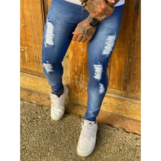 Calça Jeans Masculina Super Skinny com Rasgos e Elastano - Azul Toronto